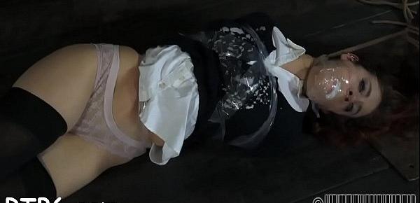  Tied up beauty receives vicious pleasuring for her twat